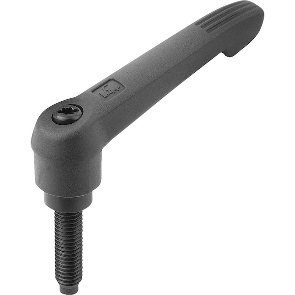 Adjustable Handle W. Thrust Pin Size:2 M10X60, Form:E Plastic, Black, W. Point, Comp:Steel Point